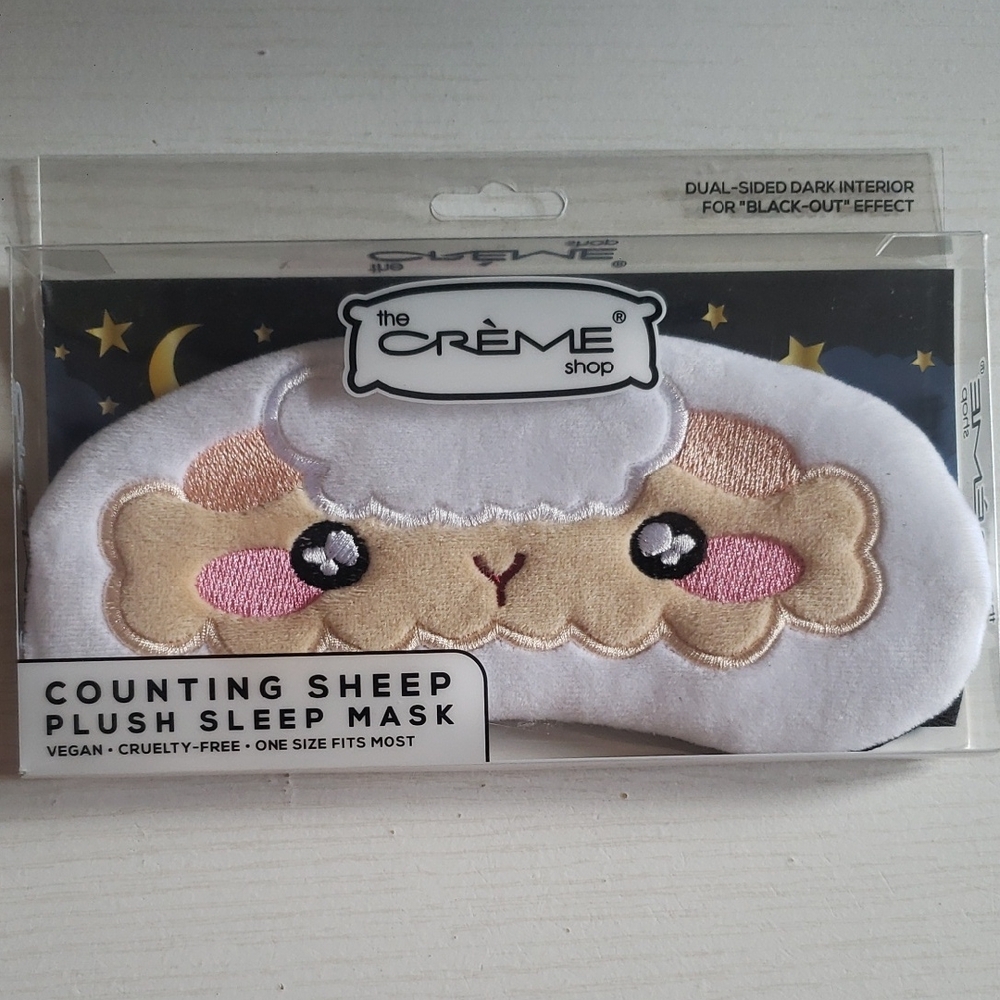 The Crème Shop White and Pink Counting Sheep Plush Sleep Mask